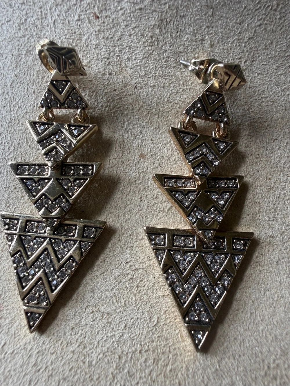 Shiny Gold-Tone Geometric Triangle Drop Earrings!